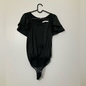 Petal & Pup silky black bodysuit with flutter sleeves